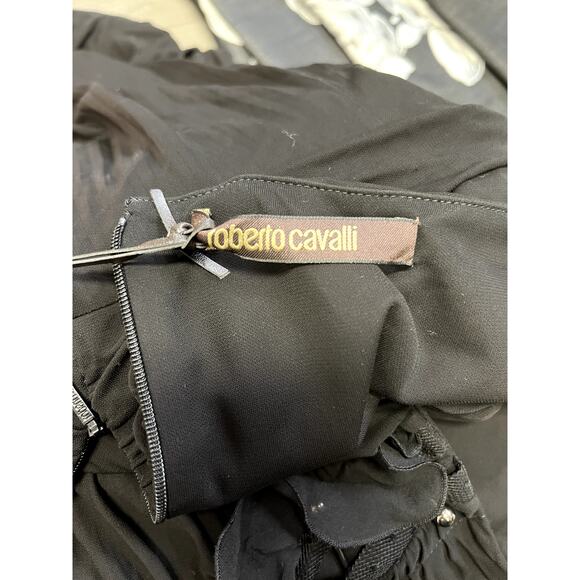 ROBERTO CAVALLI $1800 Black Ruffle Waist Pleated Maxi Skirt Size 42 US 6 - Picture 3 of 5